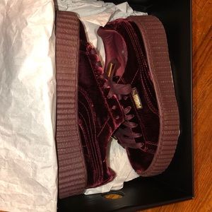 Burgundy velvet creeper shoes by Puma by Rihanna